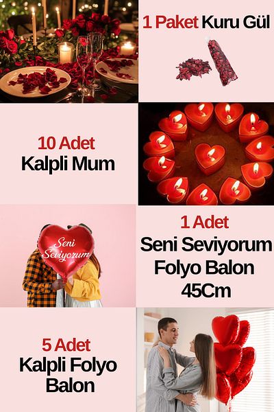 Baloncu Dede 5Pcs Heart Foil Balloon I Love You Written Balloon 10 Heart Candle Dry Rose Helium Compatible Dear