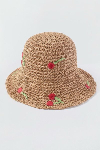 BAHELS Εισαγόμενο ψάθινο καπέλο από πλεκτό Camel Cherry