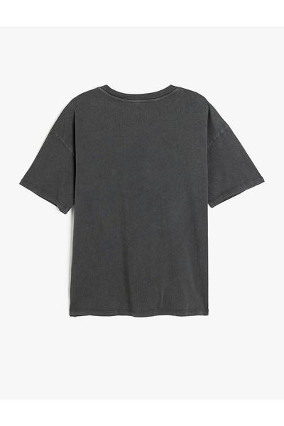 Koton Slogan Printed Short Sleeve Crew Neck Washed Oversize T-Shirt