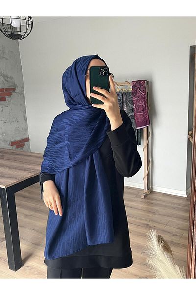 Merwiss Ιταλικό μοτίβο κυμάτων Jacquard Navy Blue Shawl