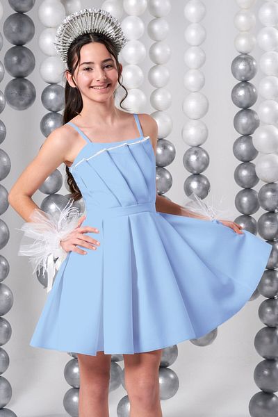 SIRRI Girl's Amora Special Design Blue Evening Dress - (10-15 Years)