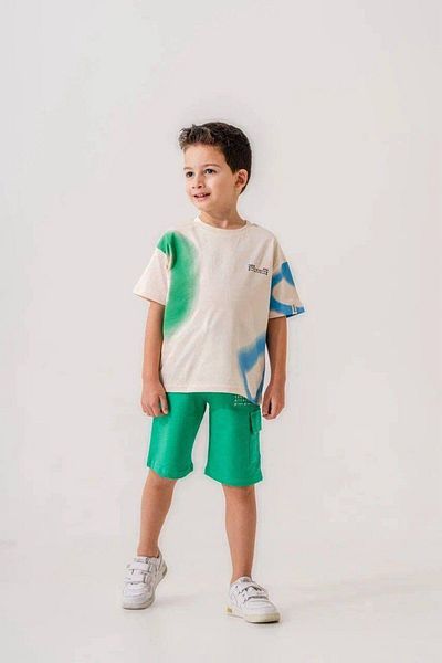 FYONCH Printed Cargo Pocket Boy's Shorts Set