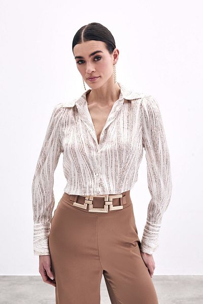 Sateen قميص بأكمام واسعة - إكرو-جملي