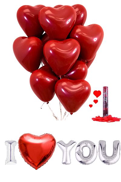Baloncu Dede 20 Pieces of Heart Balloons I Love You Written Balloons Heart Confetti Special Day for Valentine's Day