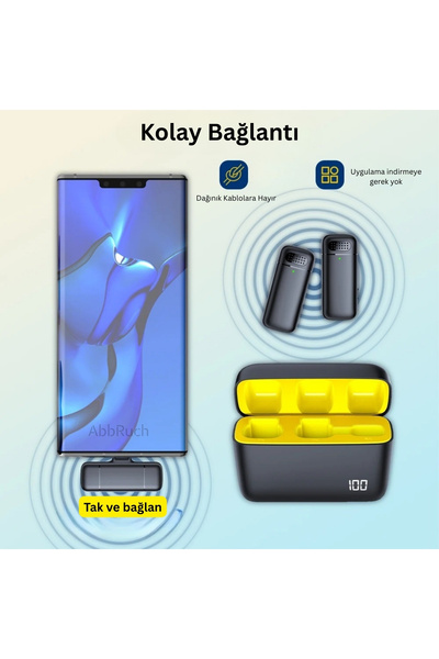 Abbruch By Sabron Powerbankli Profesyonel Kablosuz 2'Li Yaka Mikrofonu Lightning Telefon Kamera Mikrofon