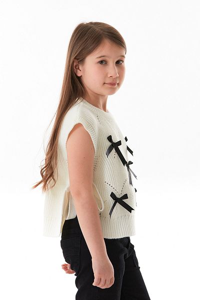Fulla Moda Girl's Knitwear Sweater with Bow and Tie on the Sides