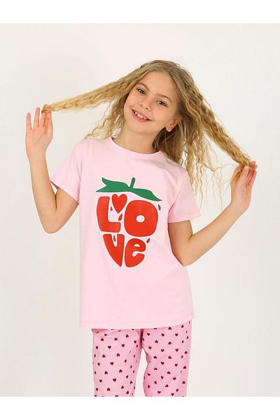 vitmo Girl's Short Sleeve 100% Cotton Pajamas Set Cute Love