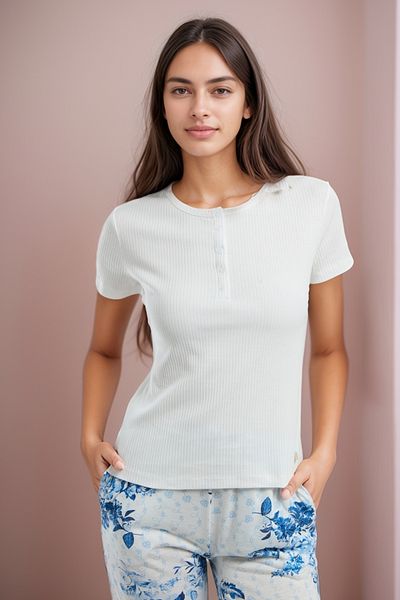 Pierre Cardin Set de pijamale pentru femei cu mâneci scurte, pantaloni lungi, florali