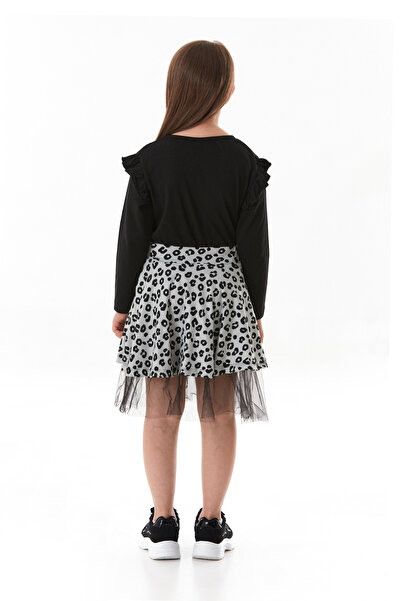 Fulla Moda Leopar Desenli Fiyonklu Tüllü Kız Çocuk Elbise