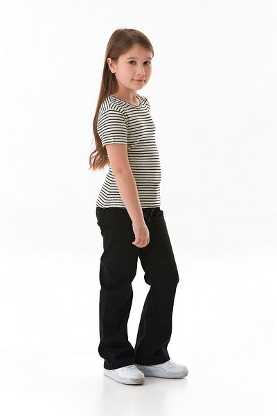 Fulla Moda Striped Girl's T-Shirt with Shoulder Window Detail