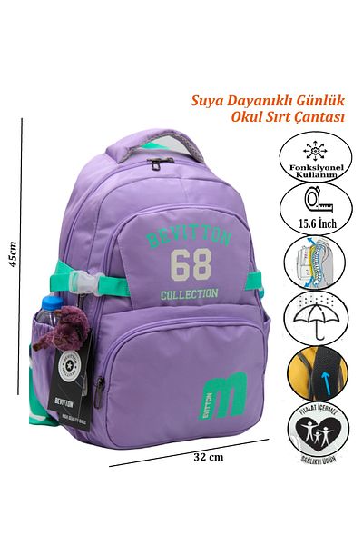 Harmela 34500 Unisex School Backpack - Casual Lilac-Green Bag