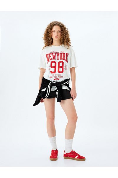 Koton College Printed Oversize Crew Neck Tričko s krátkým rukávem