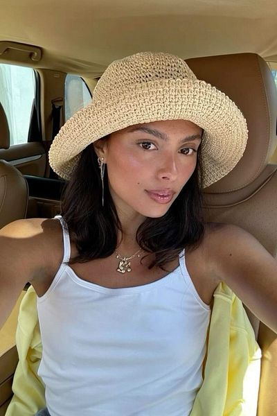 BAHELS Imported Beige Knitted Bucket Straw Hat