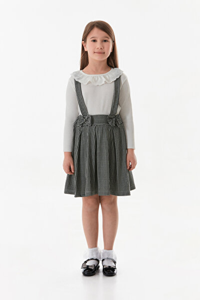 Fulla Moda Houndstooth Patterned Baby Collar Girl's Salopet Set