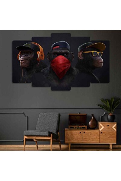 EVLOYA 3 Maymun Görmedim Duymadım Bilmiyorum 5 Parçalı Tablo