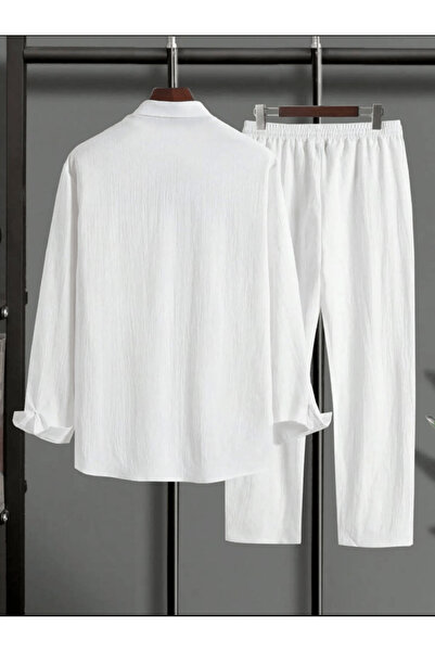 Combineman35 Women's Men's Summer Linen Crinkle Fabric Long Sleeve Shirt 2 Piece Wrap Set