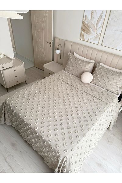 Tly Home Textiles Tly Pompon Bed Cover Double (Stone Color)