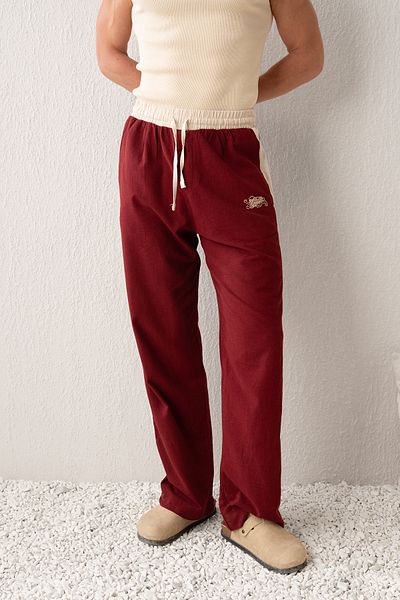GIESTO Linen Burgundy Pants with Stripes