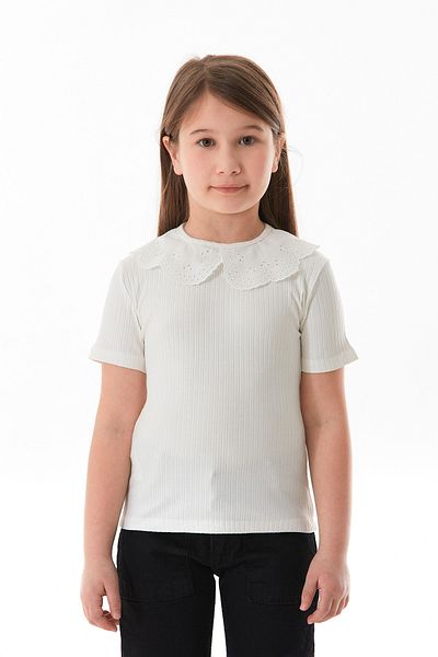 Fulla Moda Baby Collar Ribbed Girl's T-Shirt