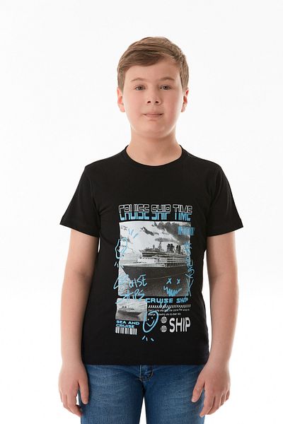 Fulla Moda 100% Cruise Ship Time Printed Boy's T-Shirt