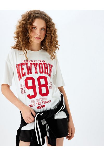 Koton College Printed Oversize Crew Neck Tričko s krátkým rukávem