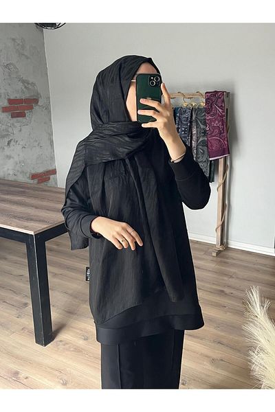 Merwiss Italian Wave Pattern Jacquard Black Shawl
