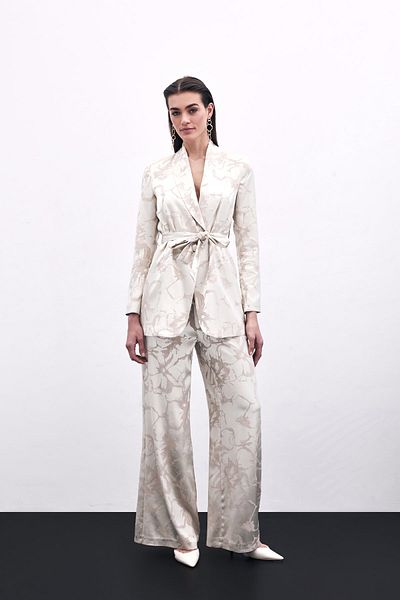 Sateen Pantaloni jacquard colorați - bej