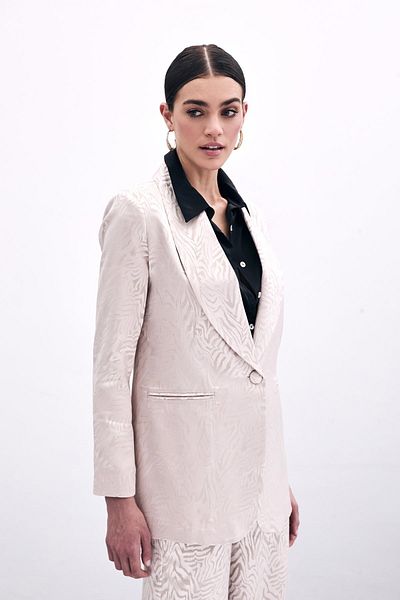 Sateen Zebra Patterned Jacket - Powder