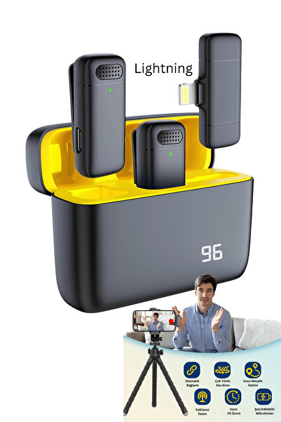 Abbruch By Sabron Powerbankli Profesyonel Kablosuz 2'Li Yaka Mikrofonu Lightning Telefon Kamera Mikrofon