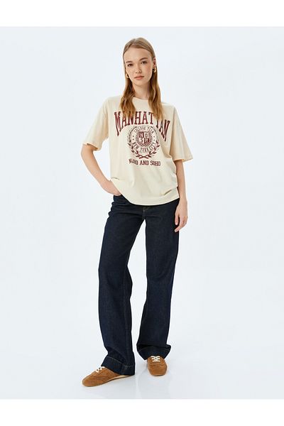 Koton College Printed Crew Neck Oversize Short Sleeve T-Shirt