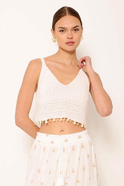 Coral Seashell Detailed Knitwear Athlete Ecru