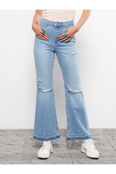 LC Waikiki LCW Jeans İNDİGO Yüksek Bel Mars Flare Kadın Jean Pantolon