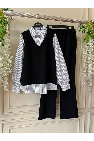 BisuModa Σετ 3 τεμαχίων από ύφασμα Scuba με γαρνιτούρα πουκάμισου
