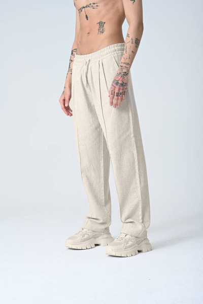 İMVAGO Ekru Baggy Pileli Keten Pantolon