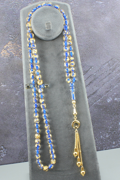 isfahantakı Şahane Altın varaklı iri boy sertfikalı 9 mm uçak camı 99 luk tesbih