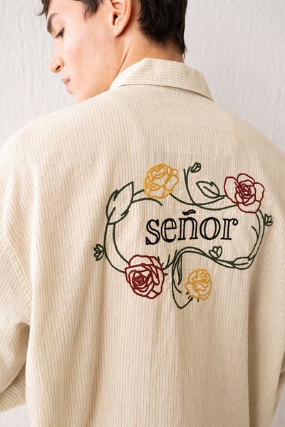 GIESTO Linen Beige Shirt with Embroidery Detail