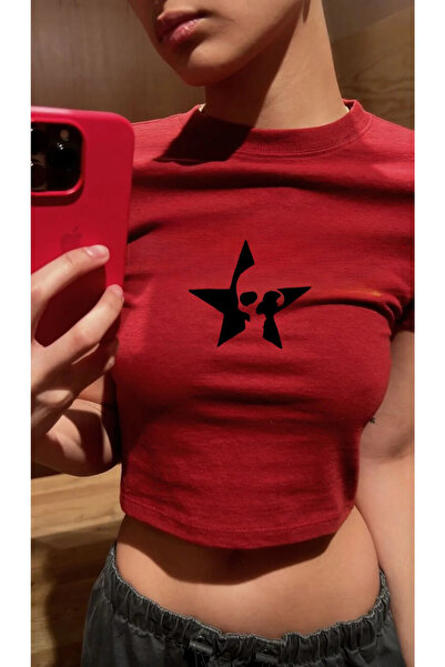 Bravebell Red Star Star Skull Model Women's Crop Body T-Shirt