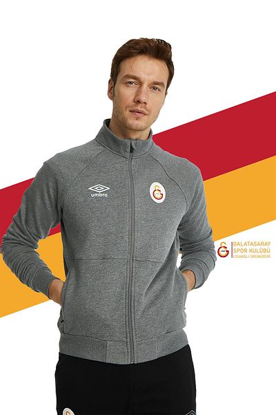 Galatasaray Оригинален лицензиран сив суитшърт - дървена кутлу с яка и цип