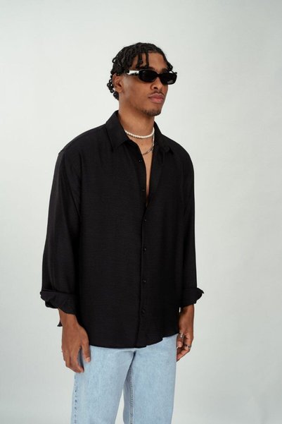 İMVAGO Sofia Linen Oversize Black Men's Shirt