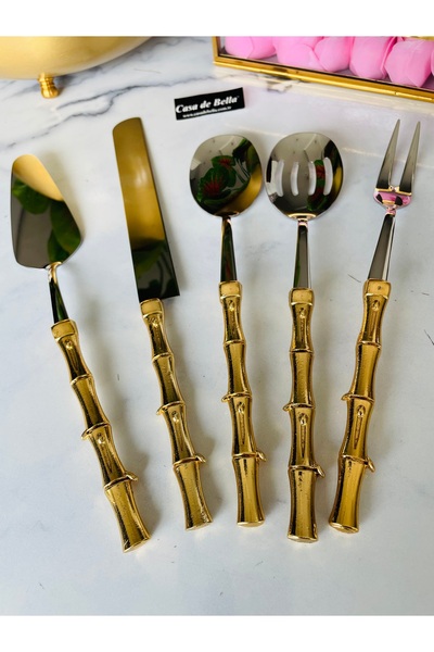 CASA DE BELLA Bambu Görünümlü 5 Parça Çelik Servis Seti