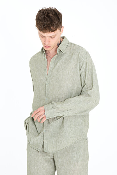 İMVAGO Ανδρικό πουκάμισο Khaki Flamed Oversize