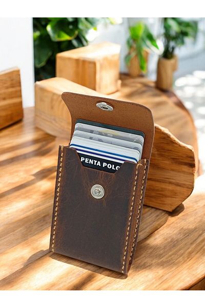 KUVARK Vertical Model Box - Card Holder Genuine Calf Leather Handmade
