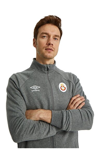 Galatasaray Original Licensed Gray Sweatshirt - Stand Collar Zippered Wooden Box