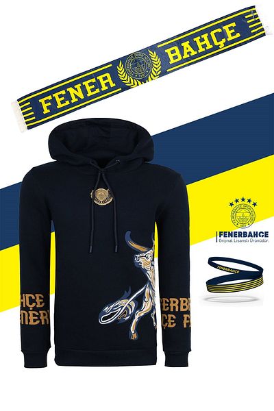 Fenerbahçe Оригинален лицензиран комплект суитшърт с качулка + гривна и шал