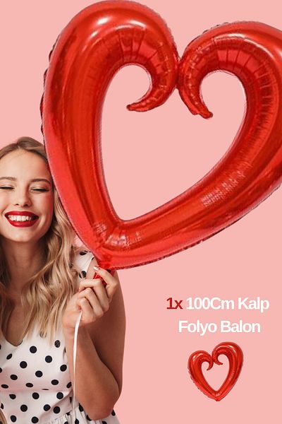 Baloncu Dede Big Heart 100cm Red Foil Balloon Lover Special Day Balloon