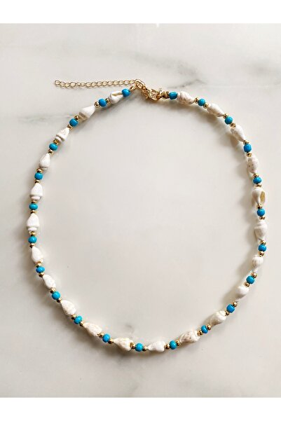Chillin' Sea Shell Gold and Blue Bead Detailed 45 cm Women's Necklace