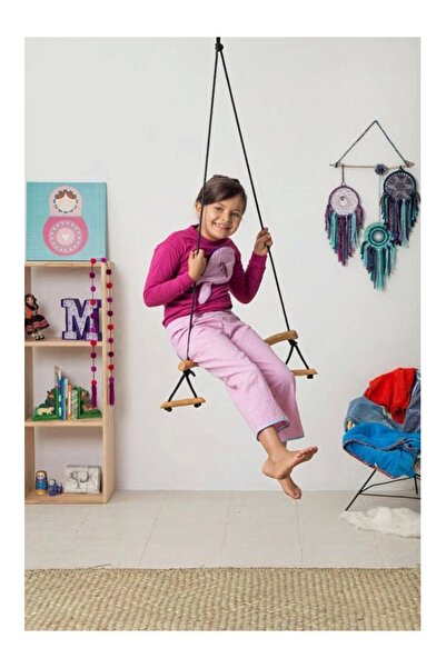 ÇAYLAR AVM Trapez Ahşap Duyusal Salıncak 8mm İp 100kg Taşır Set Çocuk Aktivite Jimnastik Gelişim Salıncağı
