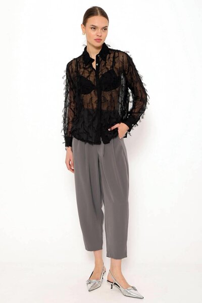 Coral Black Transparent Shirt - Front Button