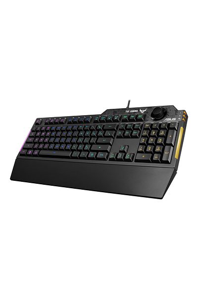 ASUS TUF Gaming K1 RGB Gaming Keyboard with Membrane Switches, Dedicated Media Controls & Wrist Rest