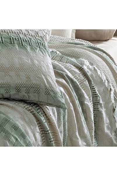 Sarev Petal Yeşil Tek Kişilik %100 Pamuk Yatak Örtüsü 180*220 cm